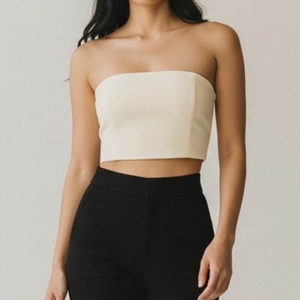 Sincerely Jules Cream Strapless Cropped Bandeau Top Women's Size L NWT